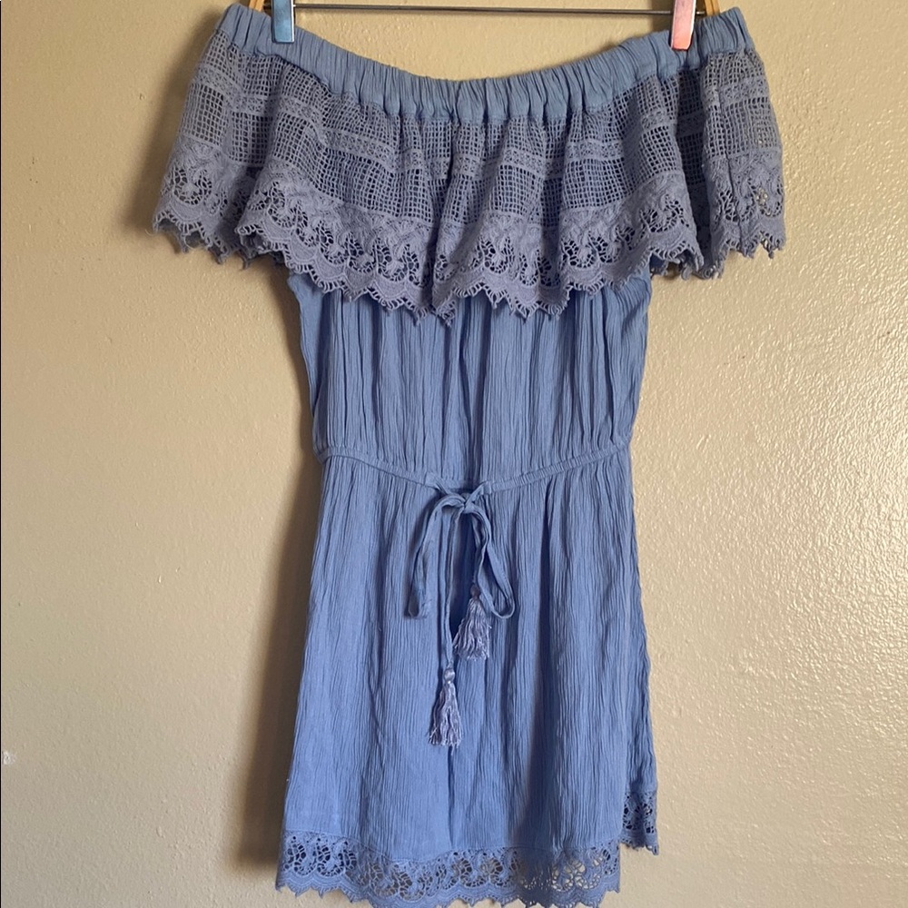 Indulge by Gogo Apparel Light Blue Lace Off-Shoulder Dress